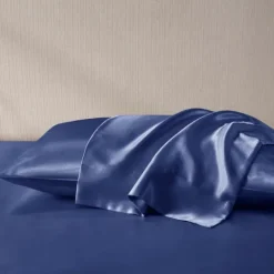 Kirkland's Home Navy Satin King 2-Pc. Pillow Case Set- Bed Sheets
