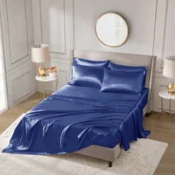 Kirkland's Home Navy Satin 6-Pc. Full Sheet Set- Bed Sheets