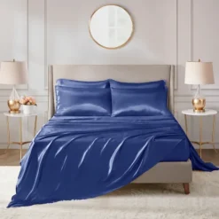 Kirkland's Home Navy Satin 6-Pc. Queen Sheet Set- Bed Sheets