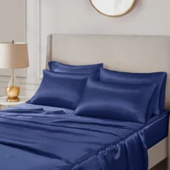 Kirkland's Home Navy Satin 6-Pc. Queen Sheet Set- Bed Sheets