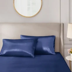 Kirkland's Home Navy Satin Standard 2-Pc. Pillow Case Set- Bed Sheets