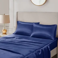 Kirkland's Home Navy Satin Standard 2-Pc. Pillow Case Set- Bed Sheets