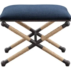 Kirkland's Home Navy Seat And Black Metal Ottoman- Benches & Ottomans
