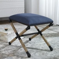 Kirkland's Home Navy Seat And Black Metal Ottoman- Benches & Ottomans