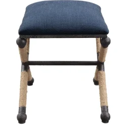 Kirkland's Home Navy Seat And Black Metal Ottoman- Benches & Ottomans