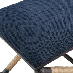 Kirkland's Home Navy Seat And Black Metal Ottoman- Benches & Ottomans
