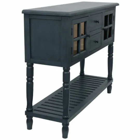 Kirkland's Home Navy Slatted Windowpane Console Table- Console Tables