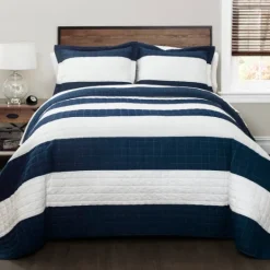 Kirkland's Home Navy Stripe 3-Pc. Full/Queen Quilt Set- Quilts