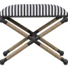 Kirkland's Home Navy Striped Seat And Black Metal Ottoman- Benches & Ottomans