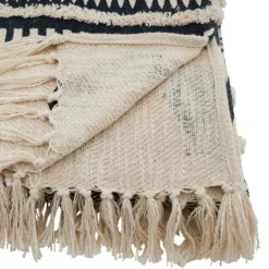 Kirkland's Home Navy Textured Geometric Fringed Throw- Blankets & Throws