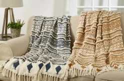 Kirkland's Home Navy Textured Geometric Fringed Throw- Blankets & Throws