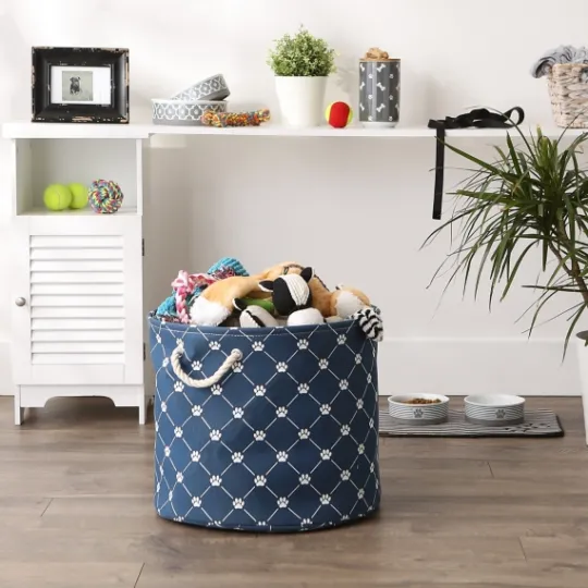 Kirkland's Home Navy Trellis Paw Print Storage Basket, 18 In.- Baskets & Boxes