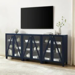 Kirkland's Home Navy Triangle 6-Door Wood Media Cabinet- Tv Stands & Media Consoles