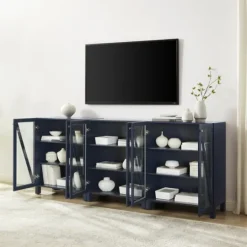 Kirkland's Home Navy Triangle 6-Door Wood Media Cabinet- Tv Stands & Media Consoles