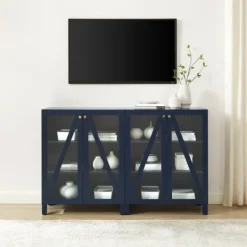 Kirkland's Home Navy Triangle 4-Door Wood Media Cabinet- Tv Stands & Media Consoles