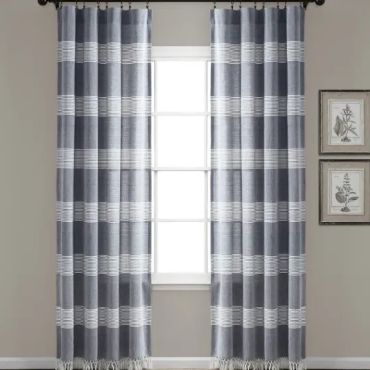 Kirkland's Home Navy Tucker Stripe Curtain Panel Set, 84 In.- Curtains & Drapes