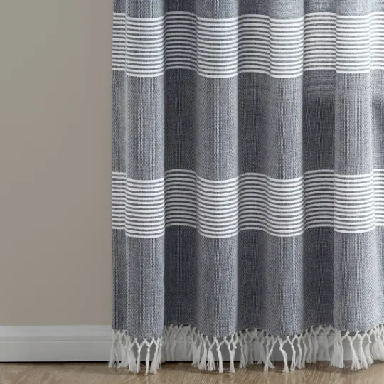 Kirkland's Home Navy Tucker Stripe Curtain Panel Set, 84 In.- Curtains & Drapes