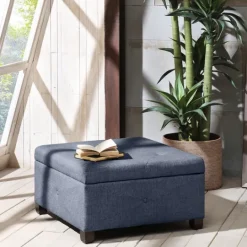 Kirkland's Home Navy Tufted Square Storage Ottoman- Benches & Ottomans