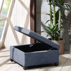 Kirkland's Home Navy Tufted Square Storage Ottoman- Benches & Ottomans