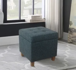 Kirkland's Home Navy Tufted Upholstered Storage Ottoman- Benches & Ottomans