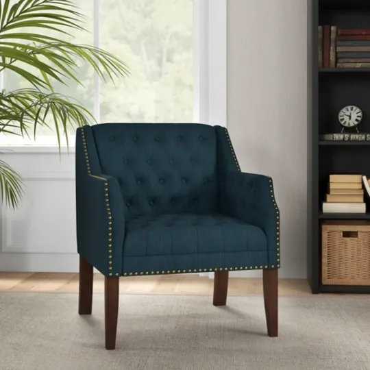 Kirkland's Home Navy Upholstered Button Tufted Accent Chair- Accent Chairs