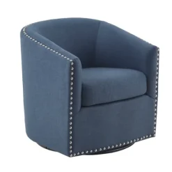 Kirkland's Home Navy Upholstered Nailhead Swivel Accent Chair- Accent Chairs