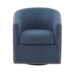 Kirkland's Home Navy Upholstered Nailhead Swivel Accent Chair- Accent Chairs