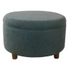 Kirkland's Home Navy Upholstered Round Storage Ottoman- Benches & Ottomans
