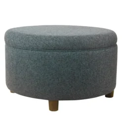 Kirkland's Home Navy Upholstered Round Storage Ottoman- Benches & Ottomans