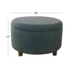 Kirkland's Home Navy Upholstered Round Storage Ottoman- Benches & Ottomans