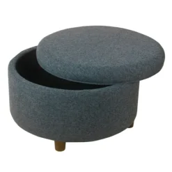 Kirkland's Home Navy Upholstered Round Storage Ottoman- Benches & Ottomans