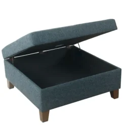 Kirkland's Home Navy Upholstered Square Storage Ottoman- Benches & Ottomans