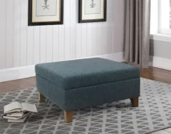 Kirkland's Home Navy Upholstered Square Storage Ottoman- Benches & Ottomans