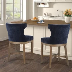 Kirkland's Home Navy Upholstered Wingback Swivel Counter Stool- Bar Stools & Counter Height Stools