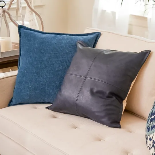 Kirkland's Home Navy Vegan Leather Throw Pillow- Pillows