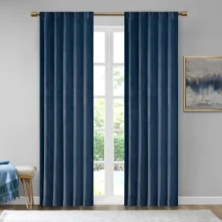 Kirkland's Home Navy Velvet Greta Curtain Panel Set, 95 In.- Curtains & Drapes
