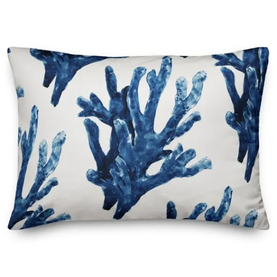 Kirkland's Home Navy Watercolor Coral Pillow- Pillows