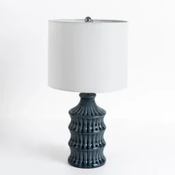 Kirkland's Home Navy Wave Glazed Table Lamp- Table Lamps