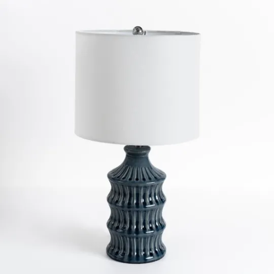 Kirkland's Home Navy Wave Glazed Table Lamp- Table Lamps