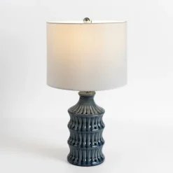 Kirkland's Home Navy Wave Glazed Table Lamp- Table Lamps