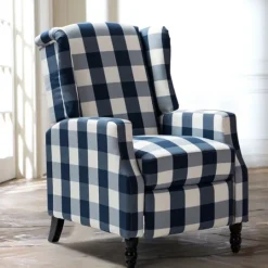 Kirkland's Home Navy Windowpane Plaid Recliner- Accent Chairs