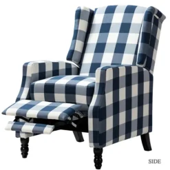 Kirkland's Home Navy Windowpane Plaid Recliner- Accent Chairs
