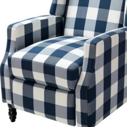 Kirkland's Home Navy Windowpane Plaid Recliner- Accent Chairs