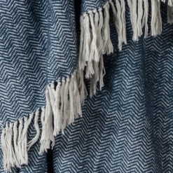 Kirkland's Home Navy With White Herringbone Woven Throw Blanket- Blankets & Throws