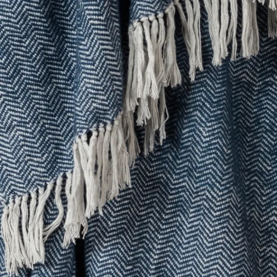 Kirkland's Home Navy With White Herringbone Woven Throw Blanket- Blankets & Throws