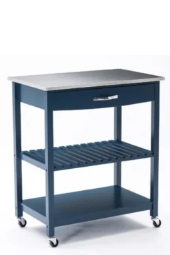 Kirkland's Home Navy Wood And Stainless Steel Top Kitchen Cart- Kitchen Islands & Bar Carts