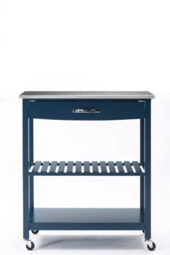 Kirkland's Home Navy Wood And Stainless Steel Top Kitchen Cart- Kitchen Islands & Bar Carts
