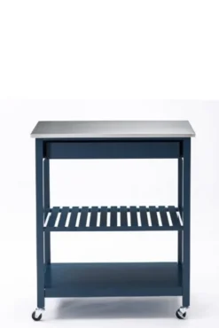 Kirkland's Home Navy Wood And Stainless Steel Top Kitchen Cart- Kitchen Islands & Bar Carts