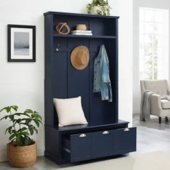 Kirkland's Home Navy Wood Storage Bench Hall Tree- Entryway Furniture