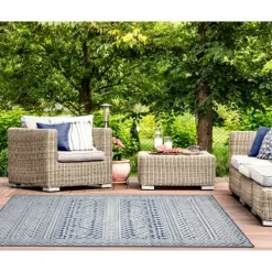 Kirkland's Home Navy Zig-Zag Ezra Indoor/Outdoor Area Rug, 7X9- Outdoor Rugs